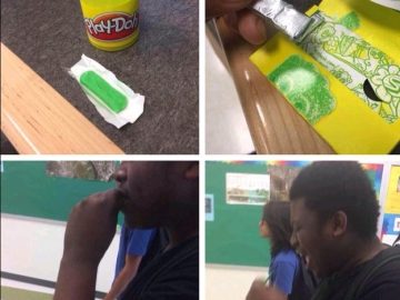 Man eats Play-Doh thinking it's candy in a prank fail.