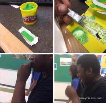 Man eats Play-Doh thinking it's candy in a prank fail.