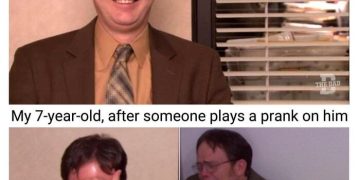 Child's reaction before and after a prank, happy to crying.