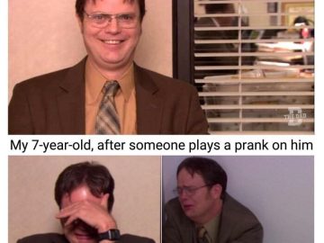 Child's reaction before and after a prank, happy to crying.