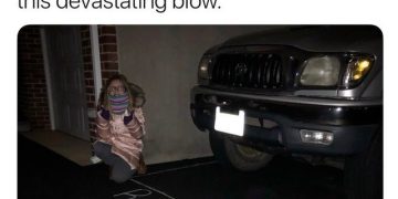 Child's prank with chalk: "Reserved for Mr. Fart" on driveway