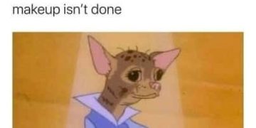 Cartoon character in an outfit representing a messy look without makeup.