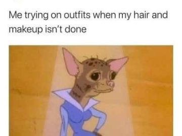 Cartoon character in an outfit representing a messy look without makeup.
