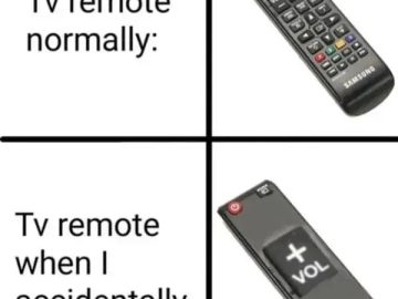 TV remote comparison between normal use and sitting mishap.