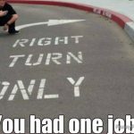 Road marking fail with wrong arrow pointing left for right turn.