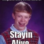 Meme of a boy at a funeral with "Stayin' Alive" ringtone mishap