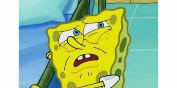SpongeBob looking scared about sleep talk "He's here."