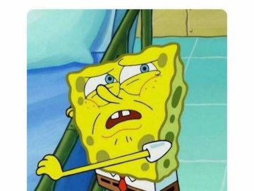SpongeBob looking scared about sleep talk "He's here."