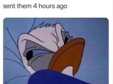 Cartoon character annoyed in bed after receiving a late-night text.