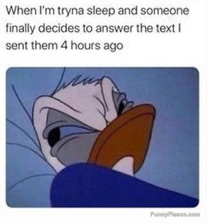 Cartoon character annoyed in bed after receiving a late-night text.