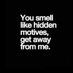 Meme with text "You smell like hidden motives, get away from me."