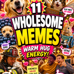 Colorful wholesome meme roundup thumbnail featuring cute animals, happy reactions, and bold text about wholesome memes.
