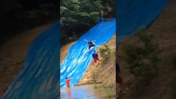 A cyclist splashes into shallow water during an unexpected fail compilation.