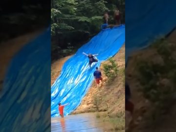 A cyclist splashes into shallow water during an unexpected fail compilation.