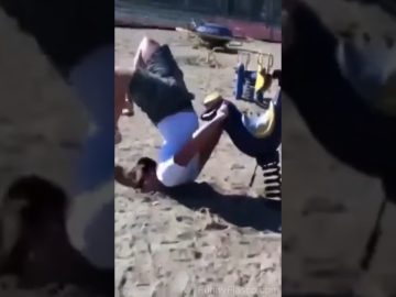 Man loses balance on a muddy ridge before falling toward the water in a funny wipeout compilation.