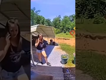 A man loses his balance after jumping across a rough pavement gap in a funny everyday fail compilation.