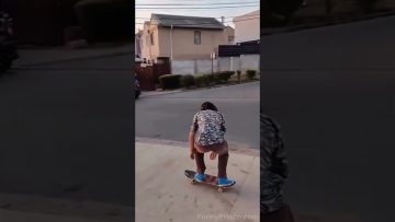 A short funny fails compilation showing everyday accidents including a skateboard crash, golf cart rollover, and porch camera stumble.