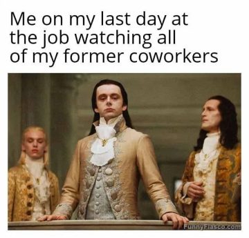Person dressed in regal attire watching coworkers, last day at work